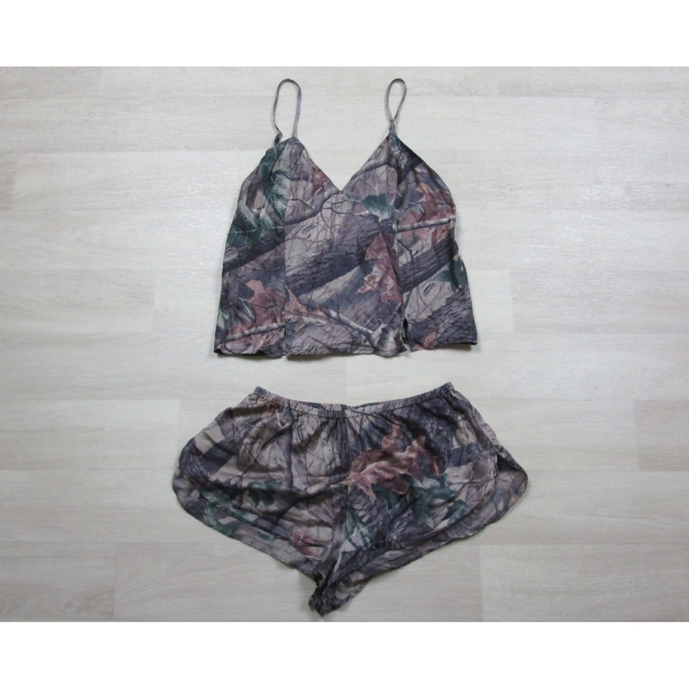 Vintage Y2K Natural Reflections 100% Silk Camo Pajama Set (M) Realtree Hardwoods